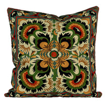 Load image into Gallery viewer, 18" Square Cotton Embroidered Pillow w Design, Multi Color