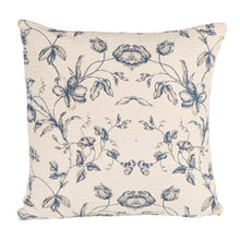 Load image into Gallery viewer, 18"Sq Cotton & Linen Printed Pillow w Floral Pattern, Blue