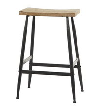 Load image into Gallery viewer, Black Metal Counter Stool With Wooden Top