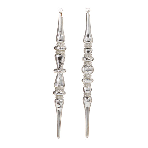 12" Silver Jeweled Finial Ornament