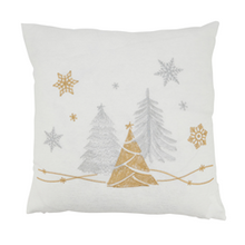 Load image into Gallery viewer, Christmas Trees and Snowflakes Pillow - Down Filled - White - 18"
