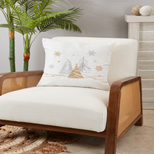 Load image into Gallery viewer, Christmas Trees and Snowflakes Pillow - Down Filled - White - 18"
