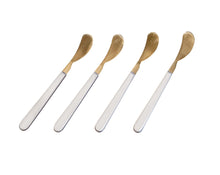 Load image into Gallery viewer, Set of 4 Cocktail Spreaders w/White Resin Handles in Gift Box - Gold &amp; White

