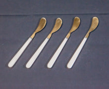Load image into Gallery viewer, Set of 4 Cocktail Spreaders w/White Resin Handles in Gift Box - Gold &amp; White

