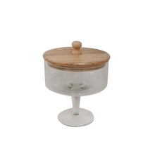 Load image into Gallery viewer, Pedestal Glass Jar with Wood Top

