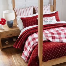 Load image into Gallery viewer, Cross Stitch Velvet Red with White Full/Queen Quilt Set
