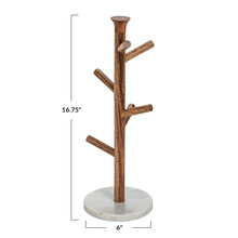 Load image into Gallery viewer, 6" R x 16-3/4"H Mango Wood &amp; Marble Mug Rack,Natural &amp;White
