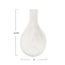 Load image into Gallery viewer, 7" Round x 11-3/4"H Hand-Blown Etched Recycled Glass Pitcher
