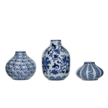 Load image into Gallery viewer, S/3 4" Rnd x 5-3/4"H Stoneware Vases, Blue &amp; White
