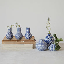 Load image into Gallery viewer, S/3 4" Rnd x 5-3/4"H Stoneware Vases, Blue &amp; White
