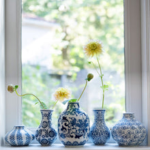 Load image into Gallery viewer, S/3 4" Rnd x 5-3/4"H Stoneware Vases, Blue &amp; White
