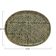 Load image into Gallery viewer, 16-1/4"L x 12-3/4"W Stoneware Platter w Botanicals, Green
