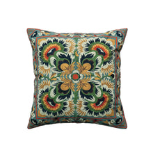 Load image into Gallery viewer, 18" Square Cotton Embroidered Pillow w Design, Multi Color
