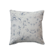 Load image into Gallery viewer, 18"Sq Cotton &amp; Linen Printed Pillow w Floral Pattern, Blue

