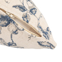 Load image into Gallery viewer, 18"Sq Cotton &amp; Linen Printed Pillow w Floral Pattern, Blue
