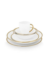 Load image into Gallery viewer, Dinnerware Raw White &amp; Gold Set of 36
