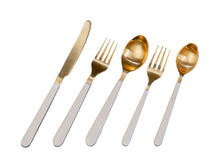 Load image into Gallery viewer, 5pc Flatware Place Setting Gold w/White Resin Handles Giftbox - Gold &amp; White
