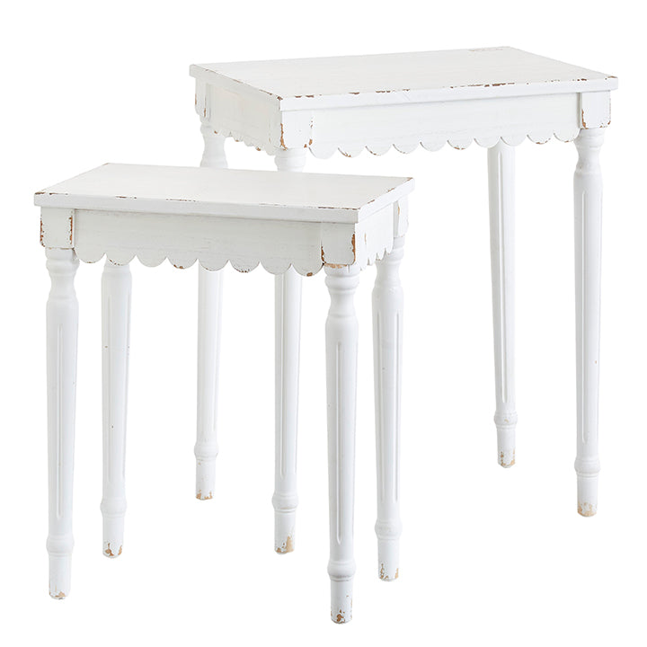 Scalloped Edge Distressed Accent Tables, 23.25"