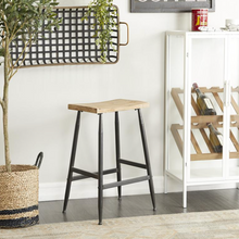 Load image into Gallery viewer, Black Metal Counter Stool With Wooden Top
