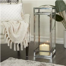 Load image into Gallery viewer, Stainless Steel Silver Pillar Candle Lantern - 32"
